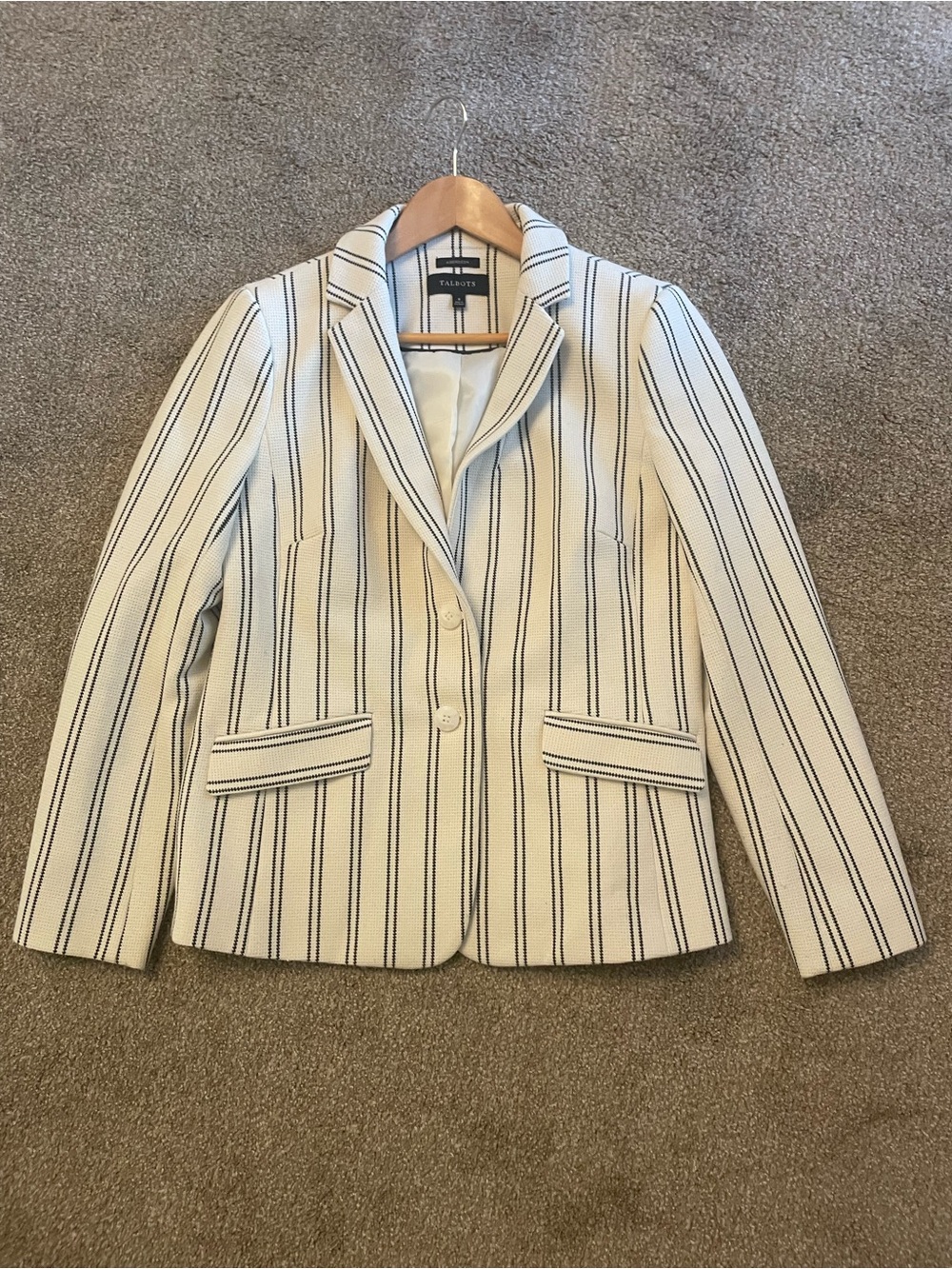 Talbots Aberdeen Knit Blazer textured Ponte Stripe Cream & Black Size 8 Office